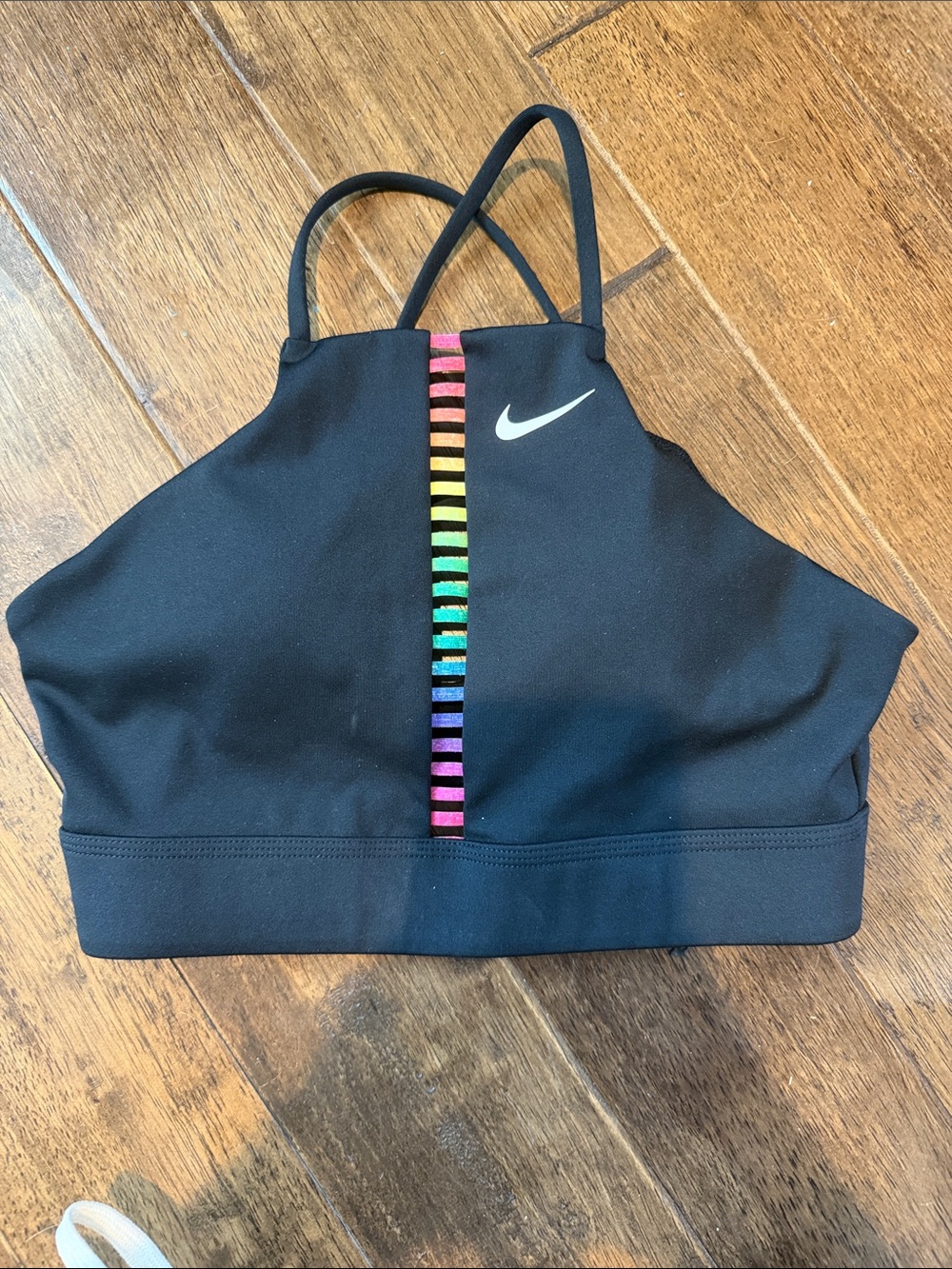 Nike Black Sports Bra with Vertical Rainbow Stripe